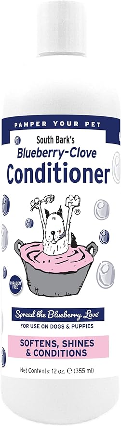 ShowSeason South Bark's Blueberry-Clove Conditioner for Dogs & Cats 12 oz. | for Pets, Long Lasting Softness, Paraben-Free, Biodegradable & Non-Toxic, Made in USA