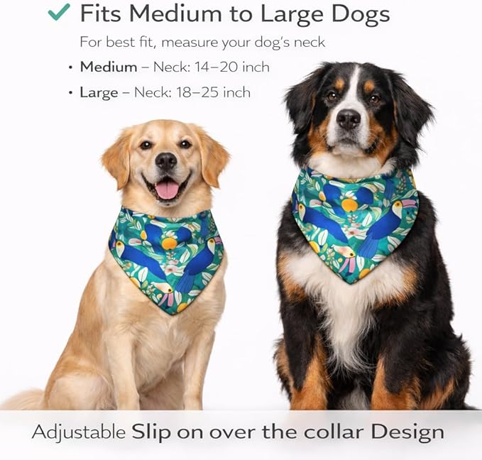Luxury Satin Dog Bandana – Slip-On Collar Style, Premium Pet Scarf for Medium, Large & XL Dogs – Special Occasion Accessory (Collar Not Included) (Medium - Extra Large, Toucan (O) Luxe - Satin)
