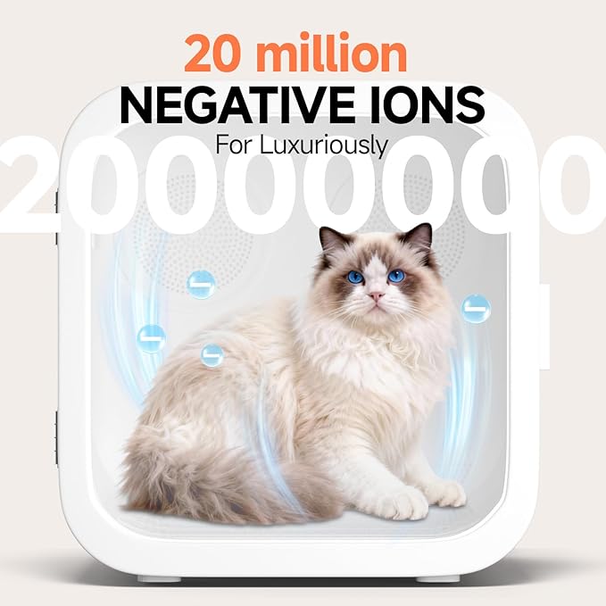 68L Automatic Pet Dryer Box for Cats & Small Dogs – Ultra Quiet, Smart Temp Control, 360° Dual Airflow, Fast & Safe Drying,Care Window， Negative Ion Care for Home Grooming