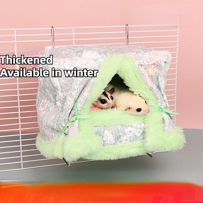 Rat Hammock for Cage Chew Proof Rat Toys Warm Bed, Small Animal Hanging Stainless Steel Basket Ferret Cage Accessories and Habitats Removable Nest Mat for Hamster, Sugar Glider, Hedgehog (Green)