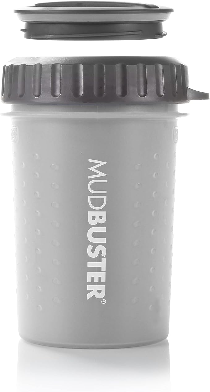 Dexas Lidded MudBuster Dog Paw Cleaner in Light Gray - Fits 1.5"-2.5" Wide Paws, Portable Paw Washer for Muddy Paws, Dog Paw Cleaning Cup with Gentle Silicone Bristles, Quick Clean Pet Paw Washer