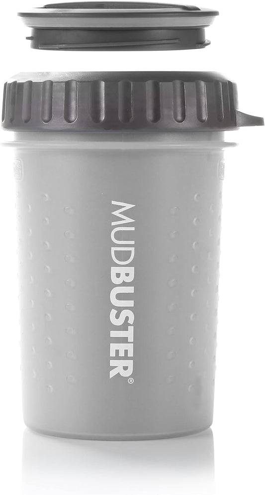 Dexas Lidded MudBuster Dog Paw Cleaner in Light Gray - Fits 1.5"-2.5" Wide Paws, Portable Paw Washer for Muddy Paws, Dog Paw Cleaning Cup with Gentle Silicone Bristles, Quick Clean Pet Paw Washer