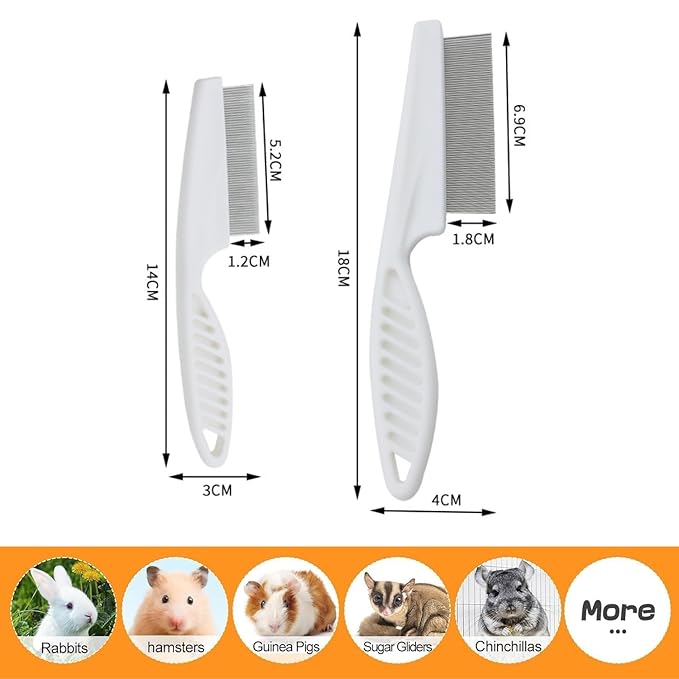 2PC Hamster Grooming Comb - Stainless Stell Face Flea Comb Fine Tooth Tear Stain Remover Removes Crust, Mucus, Stains, Face Brush for Chinchillas, Ferrets, Guinea Pigs, Rabbits (Blue)