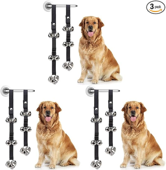 Friends Forever Housetraining Dog Doorbell for Bathroom Potty Training, Adjustable Nylon Strap Length, Behavior Aid Handle or Knob, Puppy Cat Kitten Go Outside Communication Supplies - Black