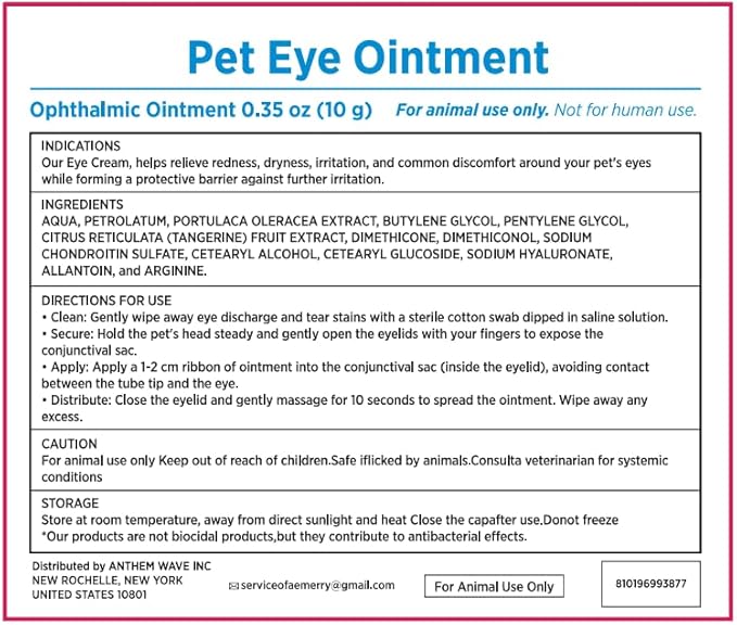 Velvet Aura Pet Eye Cream for Dogs, Cats, Horses, Cattle & Birds – 3.5g Tube Gentle Daily Eye Care Cream, Easy Application for Animal Eye Comfort