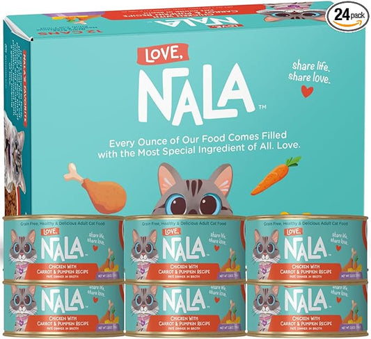 LOVE, NALA - Natural Adult Cat Wet Food - Chicken Pate with Carrot and Pumpkin Recipe - 2.8 oz, Pack of 24 Cans, Grain-Free, Non-GMO, No Gums, No Carrageenan