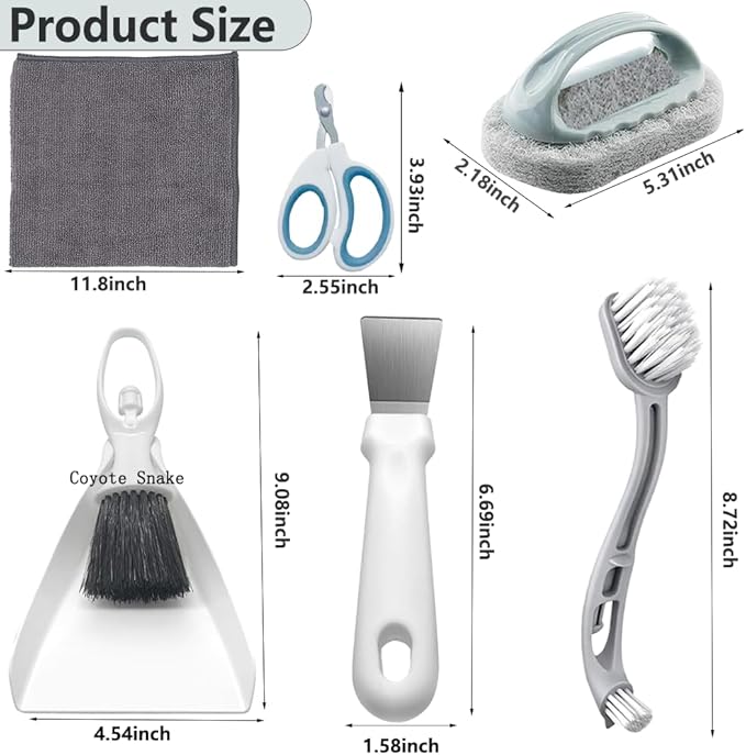 6-Piece Bearded Dragon Tank Cleaning Set, Reptile Enclosure Cleaning Tool Set with Bearded Dragon Nail Clippers&Cleaning Cloth, Brush, Scraper & Mini Dustpan for Lizard & Gecko Terrarium Maintenance
