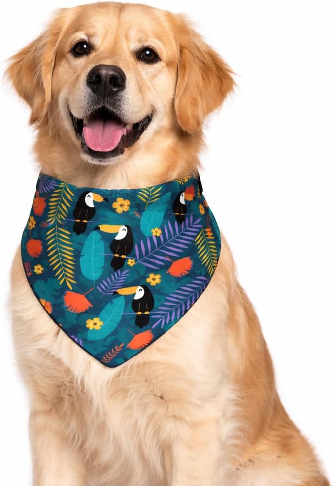 Luxury Satin Dog Bandana – Slip-On Collar Style, Premium Pet Scarf for Medium, Large & XL Dogs – Special Occasion Accessory (Collar Not Included) (Medium - Extra Large, Toucan (J) Luxe - Satin)