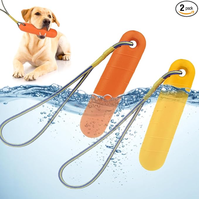 SCENEREAL Floating Dog Toys for Water Fetch, 8.5" Dog Water Toy for Medium Large Dogs, Tough Interactive 2 Pack Fetch Bumpers with Durable Rope for Summer Training Teething Outdoor Pool