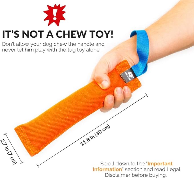 Bull Fit K9 Dog Bite Tug Toy with Strong Handle - Made of Durable & Tear-Resistant French Linen - Perfect for Tug of War, Fetch & Puppy Training - Ideal for Medium to Large Breeds
