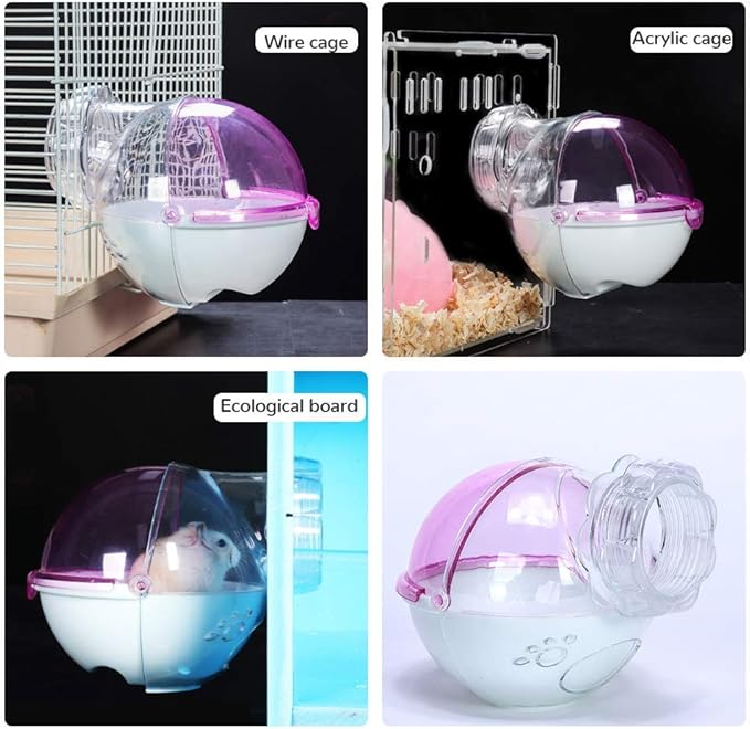 Small Animal Bath House,Pet Toy Acrylic Hamster Bathroom Cage Toilet Bathtub Sand Bath Container Removable, Suitable for Chinchilla Syrian Hamster Gerbil (Pink)