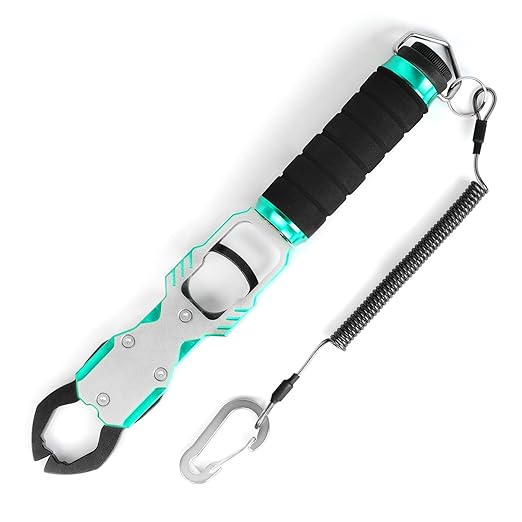 Ghosthorn 11" Aluminum Alloy Fish Lip Gripper with Scale - 40lbs Saltwater Fishing Grabber Tool, 360° Swivel Non-Slip Handle, Corrosion-Resistant Fish holder for caught fish, Fish Control Tackle