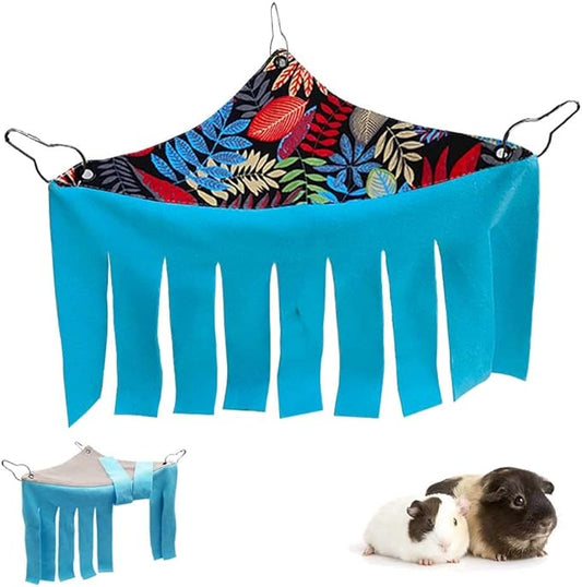 RIOUSSI Guinea Pig Hideout Hideaway Corner Fleece Toys Cage Accessories with Reversible Sides. Black Leaves, Triangle