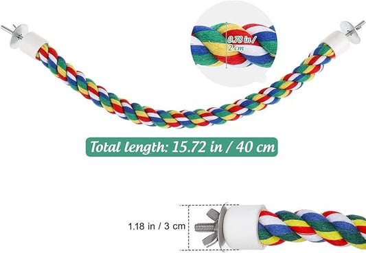 Colorful Bird Rope Perch Stand, Birdcage Swing Spiral Toys, Bird Climbing Standing Bungee Rope Perches Chew Toys Cage Accessories for Cockatiels Parrots Birds (15.7 inch /40 cm)