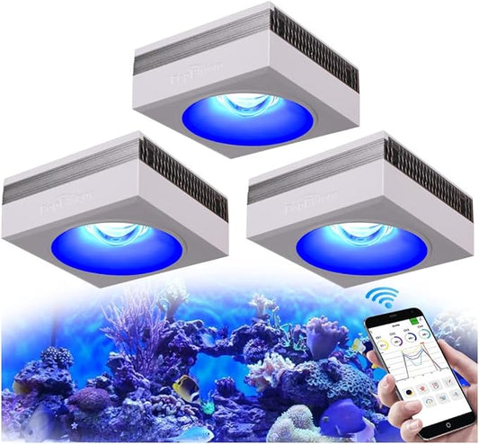 PopBloom RL90 WiFi Reef LED Lights, 300W Reef Aquarium Lighting for 50"-70" SPS LPS Corals and Saltwater Fish Tanks, Multi-Light Sync Control,APP Fully Programmable (3 Lights with Hang kit)