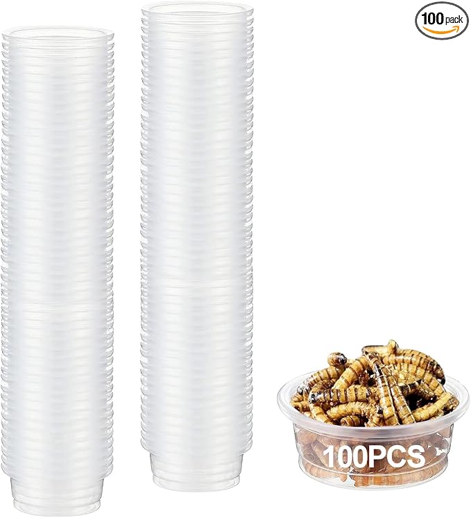 0.5oz Crested Gecko Food and Water Feeding Cups, Reptile Feeder Bowls, Plastic Replacement Food Dish for Lizard and Other Small Pet Ledge Accessories (100 pcs)