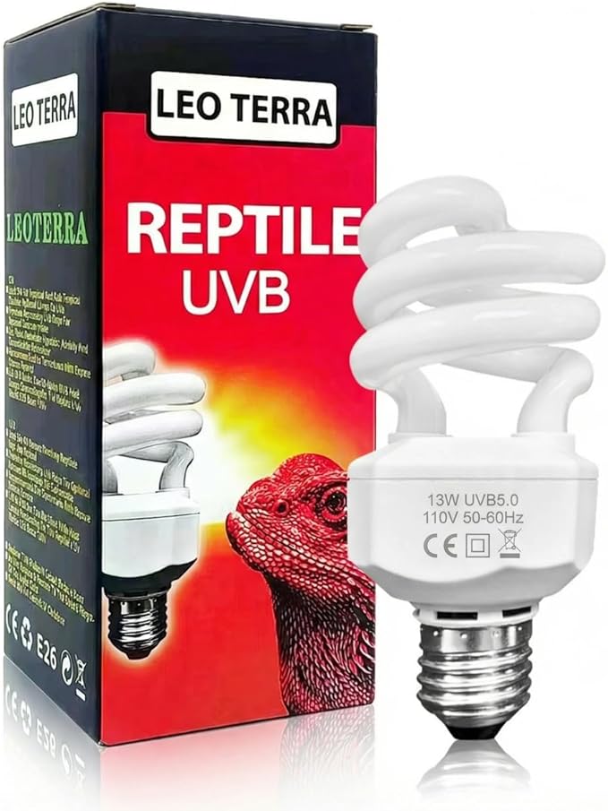 Leoterra 13W UVB 5.0 Light Perfect for Chameleons and Tree Frogs - Tropical UVA UVB Lamp E26 Compact Fluorescent Terrarium Bulb