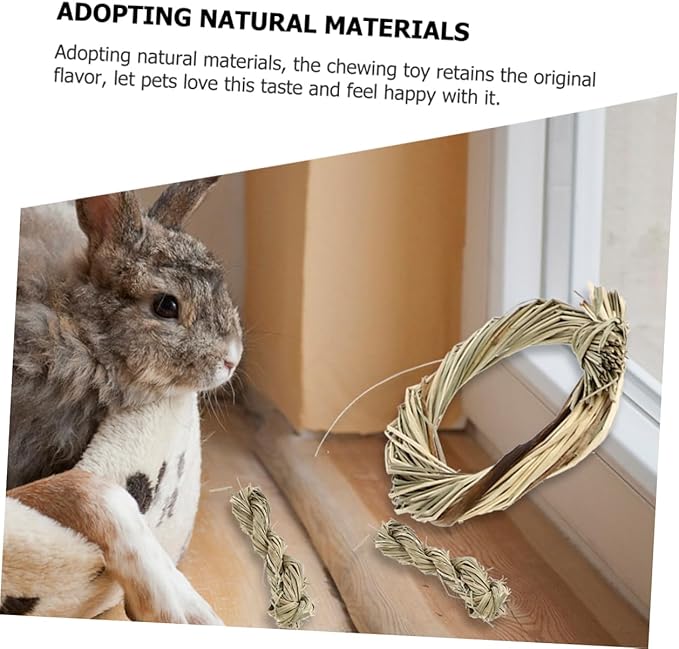 6pcs Rabbit Chew for Small Animals Guinea Pigs Hamsters Chinchillas Natural Grass Teeth Cleaning Chew Prop Bite for Healthy Dental Care and Boredom Relief