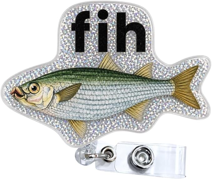 FIH Funny Meme Fish Badge Reel Cute Fun Animal Humor Retractable ID Holder Clip Cool Novelty Name Tag Medical Badge Reel for Men Women Nurse Gen Z Healthcare Worker Office Employee Accessories Gifts