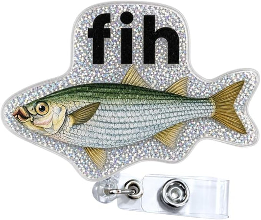 FIH Funny Meme Fish Badge Reel Cute Fun Animal Humor Retractable ID Holder Clip Cool Novelty Name Tag Medical Badge Reel for Men Women Nurse Gen Z Healthcare Worker Office Employee Accessories Gifts