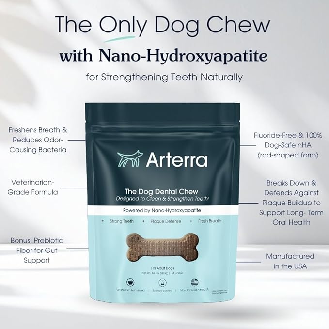 Arterra Pet Science Dog Dental Chews with Nano-Hydroxyapatite Next-Generation Daily Chews for Stronger Teeth, Fresh Breath, and Healthy Gut, 30 Count, Pack of 1