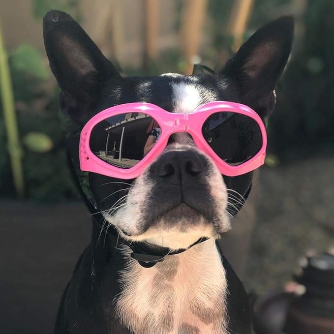 Dog Goggles Medium Breed, Small Dog Sunglasses Pet Eye Protection Windproof Anti-UV for Small to Medium Dogs, Pink