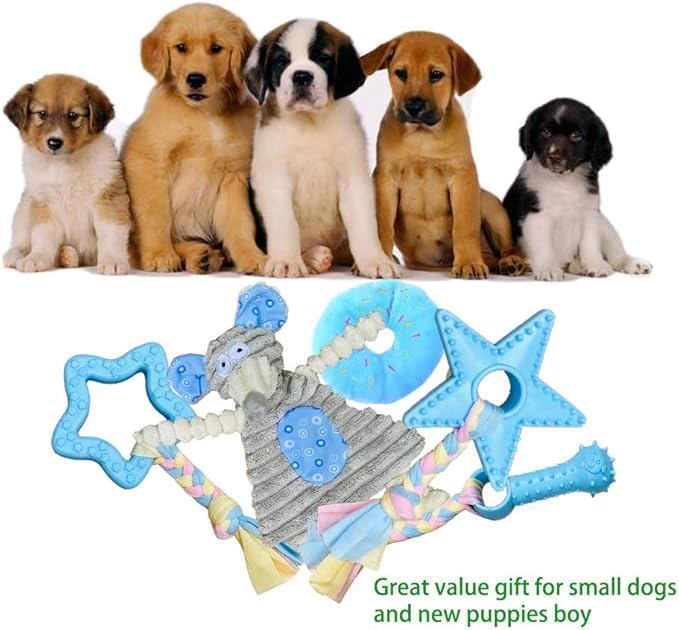 Volacopets Puppy Toys for Teething, Puppy Chew Toys for Small Dogs, Puppy Supplies, Blue, Small Breed Corgi Size, 5 Pack