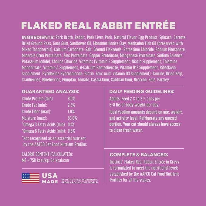 Instinct Flaked Entrees, Wet Canned Cat Food, Rabbit, 3 oz. (24 Count)