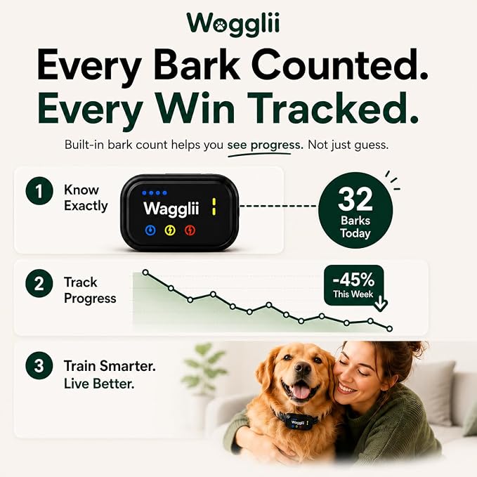 Smart AI Bark Collar for Small Medium Large Dogs, Automatic Anti Barking Device with 5 Sensitivity Levels, LCD Display, Vibration and Static Modes, Rechargeable IP67 Waterproof, Black