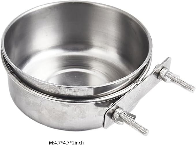 Bird Bowls for Cage Stainless Steel, Parakeet Feeding Dish Cups with Clamp Holder, Hanging Hamster Foraging Food Water Bowl for Parrot Cockatiel Budgies Bunny Hedgehog Dog Cat (4.7*2inch,Silver)