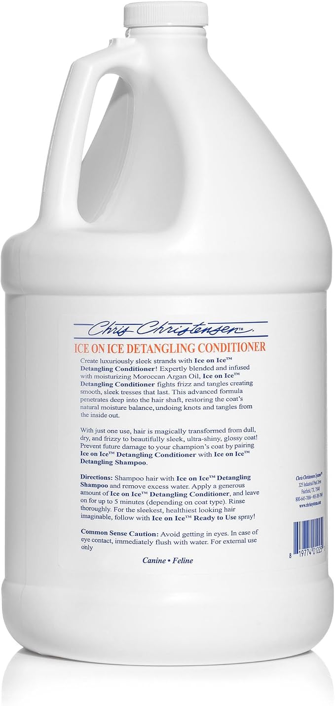 Chris Christensen Ice on Ice Detangling Dog Conditioner, Groom Like a Professional, Dematts, Moisturizes, Creates Long Lasting Silkiness, All Coat Types, Made in USA, 1gal