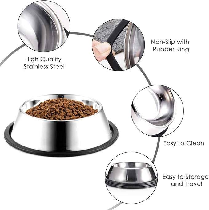 WEDAWN Stainless Steel Dog Bowls, 2.2 Cup/18oz Cat Bowl Water and Food with Rubber Base, Pet Bowls for Medium Dogs, Cats and Rabbit, 2Pack
