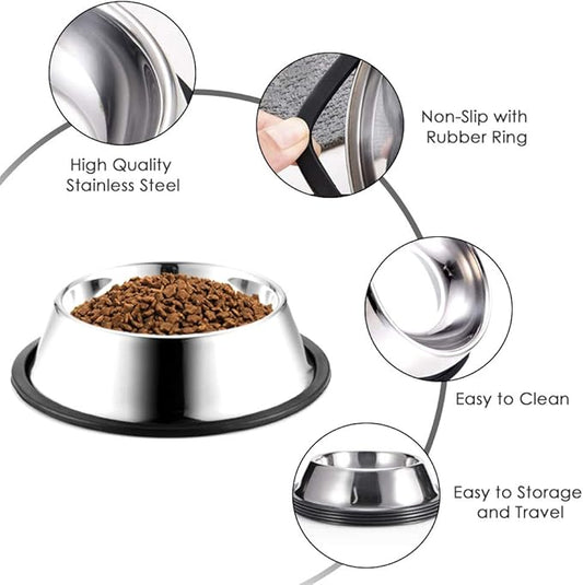 WEDAWN Stainless Steel Dog Bowls, 2.2 Cup/18oz Cat Bowl Water and Food with Rubber Base, Pet Bowls for Medium Dogs, Cats and Rabbit, 2Pack