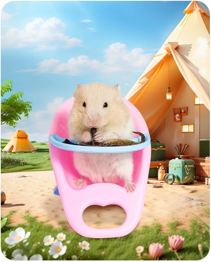 2PC Hamster Chair with Tray Super Cute Hamster Dining Plastic Chair Small Animal Cage Accessories Habitat Decor House Photo Props Small Animal Toys for Hamster Mice Rat Hedgehog Rodents (Pink)