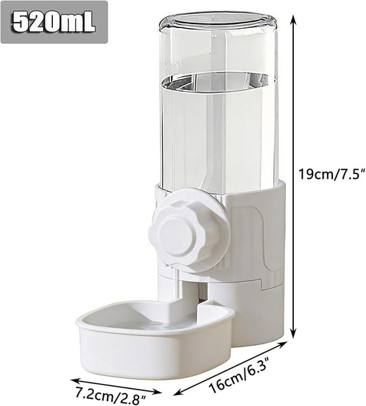 Pet Cage Suspended Water Dispenser, 17oz Hanging Automatic Water Bowl for Rabbit, Bunny, Cat, Ferret, Clear, Plastic (White)