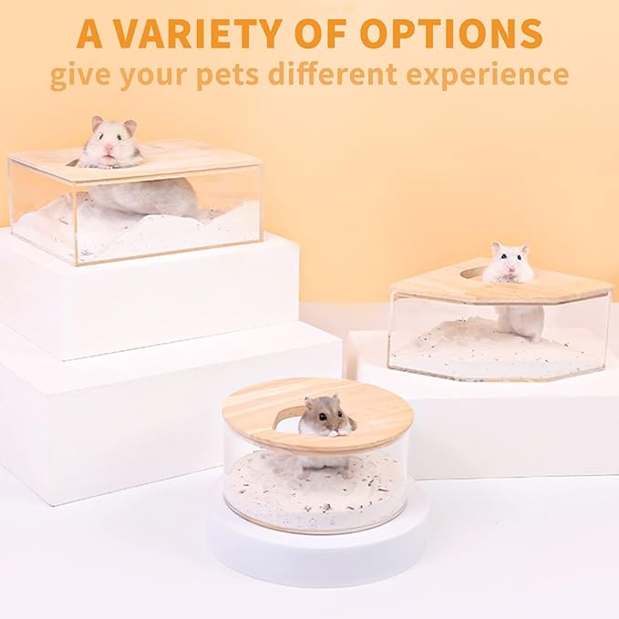 kathson Hamster Sand Bath Box Transparent Acrylic Small Animals Shower Bathtub Guinea Pigs Digging Sand Container Cage Accessories for Lemmings Gerbil Mice Hedgehog Chinchilla (Rectangle)