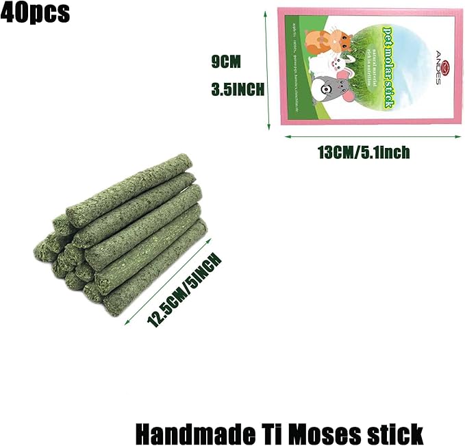 ANDES Rabbit Chew Toys 40pcs Timothy Hay Sticks About 14oz/400g Hamster Molar Snacks Handmade are Perfect Food Accessories for Bunny Guinea Pigs Rats Chinchillas Gerbils (40pcs Timothy Hay Sticks)