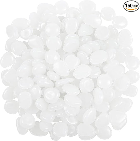 OSOPOLA 150 PCS Glow in The Dark Rocks - White Luminous Stones Fish Tank Accessories Turtle DIY Decor Pebbles for Fairy Garden Yard FD05WH150
