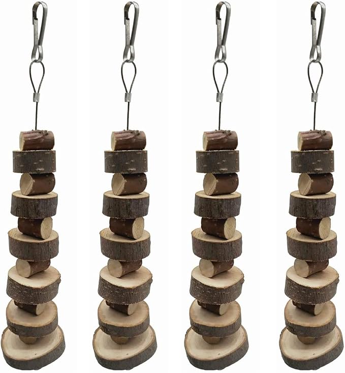 LWINGFLYER Small Animal Chews Toy Natural Apple Wood Block Cage Hanging Molars Treats Snack for Hamsters Rabbits Bunny Bird Parrots Chinchilla Guinea Pig Gerbils Squirrels (4pcs Natural Apple Wood)