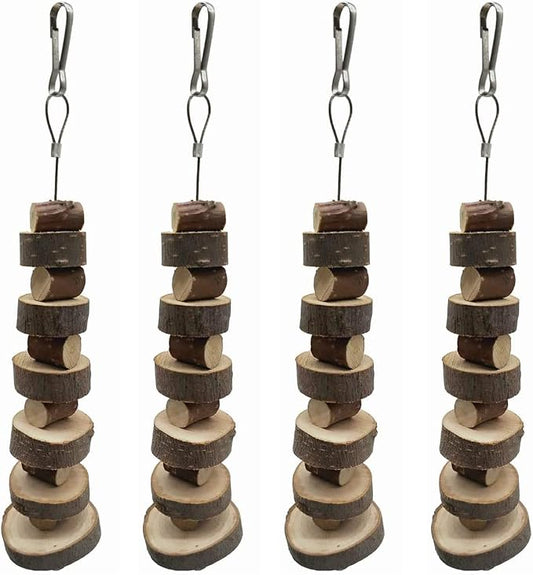 LWINGFLYER Small Animal Chews Toy Natural Apple Wood Block Cage Hanging Molars Treats Snack for Hamsters Rabbits Bunny Bird Parrots Chinchilla Guinea Pig Gerbils Squirrels (4pcs Natural Apple Wood)