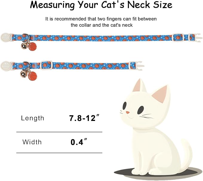 2 Pack Boy Cat Collars - Green Soccer & Blue Basketball Breakaway Cat Collars, Adjustable Boy Kitten Safety Collar for Small Dogs Puppy, Cute Pet Collar with Bell & Pendant