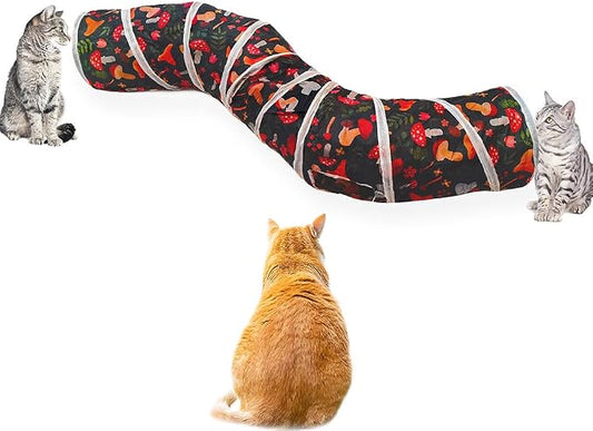Cat Tunnel Tube Toys，Tunnels for Indoor Cats, Collapsible Interactive Toy with Balls for Rabbits, Kittens, Ferrets, Puppy (S - 2 Way Mushroom)