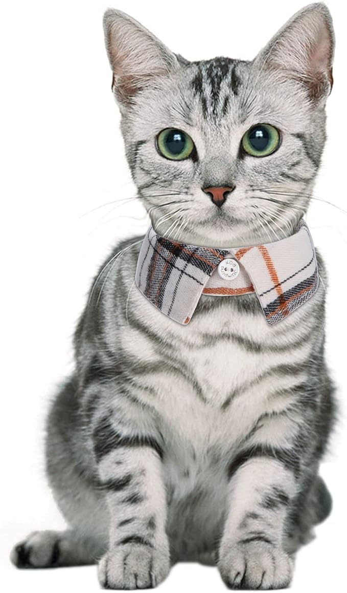 Faleela 2 Pack/Set Cat Collar with Cute Bow Tie and Bell,Breakaway Plaid Shirt Collar for Kitty Adjustable Safety