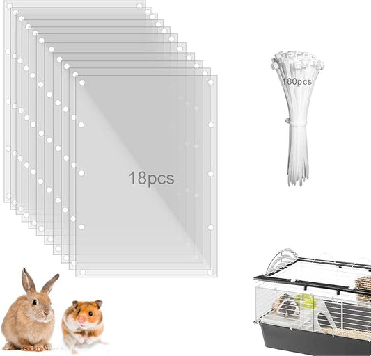 Pet Cage Liner Protection, Rabbit Cage Plastic Panels, 18 PCS Cage Urine Guard for Rabbit, Guinea Pig, Hamster, Hedgehog, Chinchilla, Ferret, Bunny - Transparent, 11.8"x7.9"