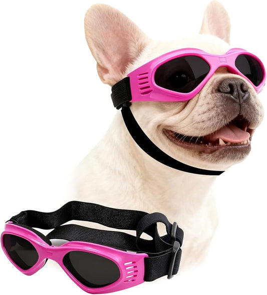 Dog Goggles Medium Breed, Small Dog Sunglasses Pet Eye Protection Windproof Anti-UV for Small to Medium Dogs, Pink