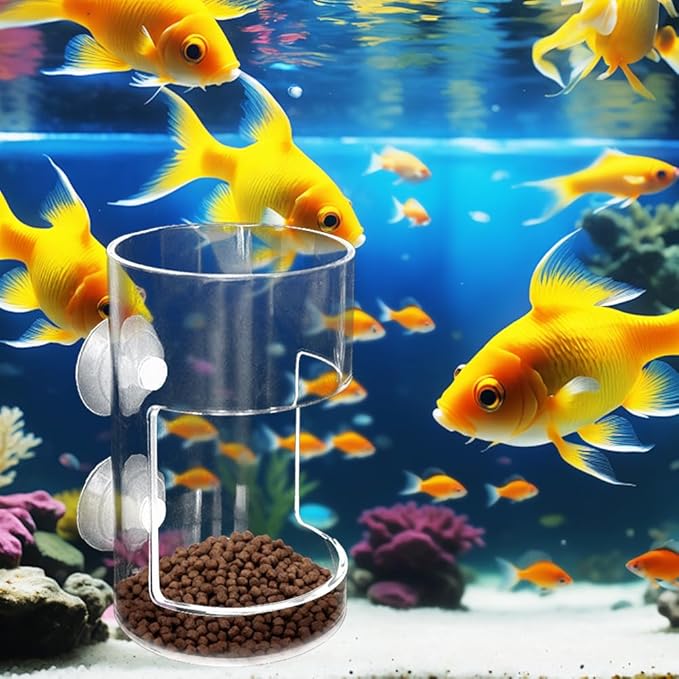 No Mess Aquarium Feeder, 2026 New Acrylic Clear Fish Tank Feeder with Suction Cup, Preventing Food Scattering (Round+Square)