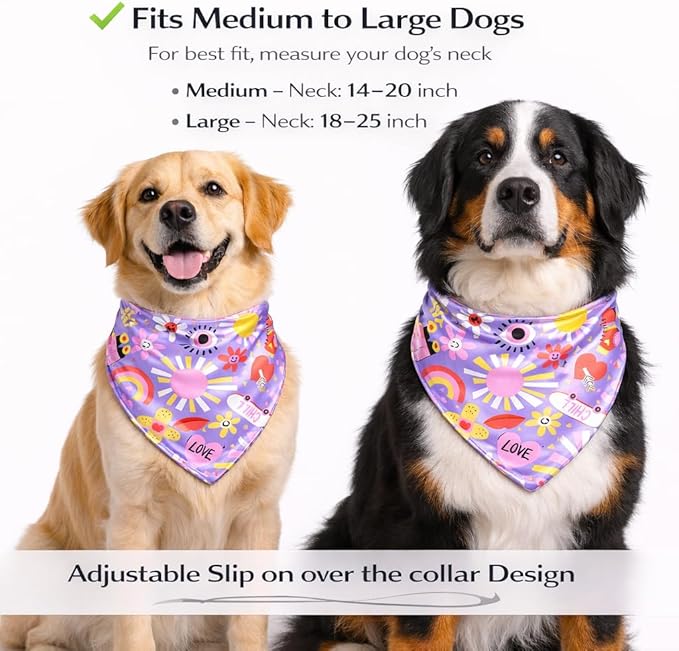 Luxury Satin Dog Bandana – Slip-On Collar Style, Premium Pet Scarf for Medium, Large & XL Dogs – Special Occasion Accessory (Collar Not Included) (Medium - Extra Large, Love n Chill)