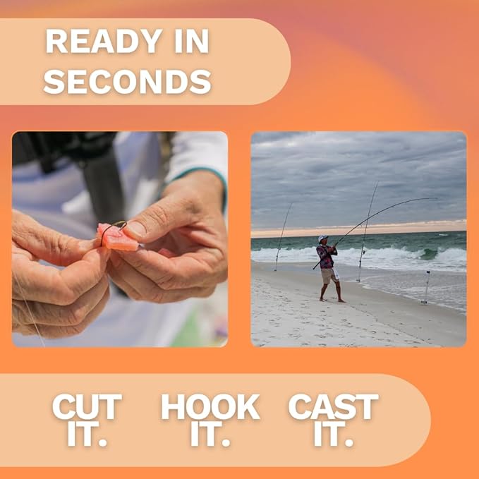 FishGum Surf Fishing Bait Strips for Saltwater Beach Fishing – Real Shrimp, Crab, Clam & Sand Flea Infused Scent – Artificial Cut Bait for Pompano, Redfish & Flounder