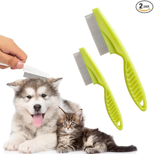 Dog Comb 2 Pack, 2026 New Professional Pet Eye Comb and Grooming Comb Set, Stainless Steel Fine Tooth Tear Stain Remover for Cats and Dogs, Pet Comb for Tangles Knots Loose Fur