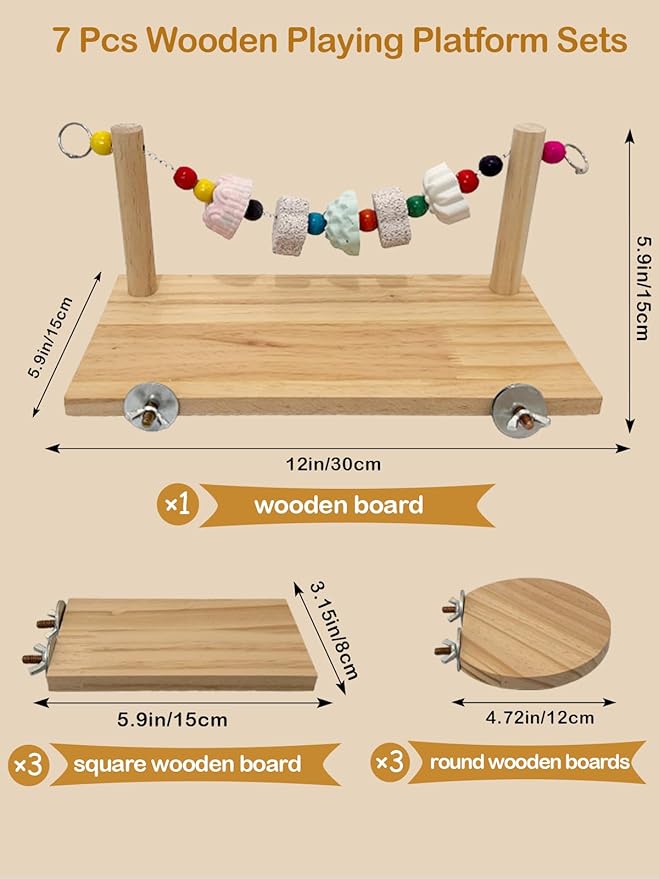 Chinchilla Ledges Wood Sets, Hamster Wooden Stand Platform with Lava Ledge Blocks Chew Toys Small Animal Cage Accessories for Rat Gerbil Guinea Pig Chipmunk Squirrel Mouse